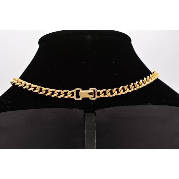 Vintage Chunky Collar Necklace Basket Weaved Cuban Chain Gold NOS 1980s Bin6A - Picture 6 of 12